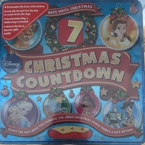 Disney Christmas Countdown Tin with Red and Blue